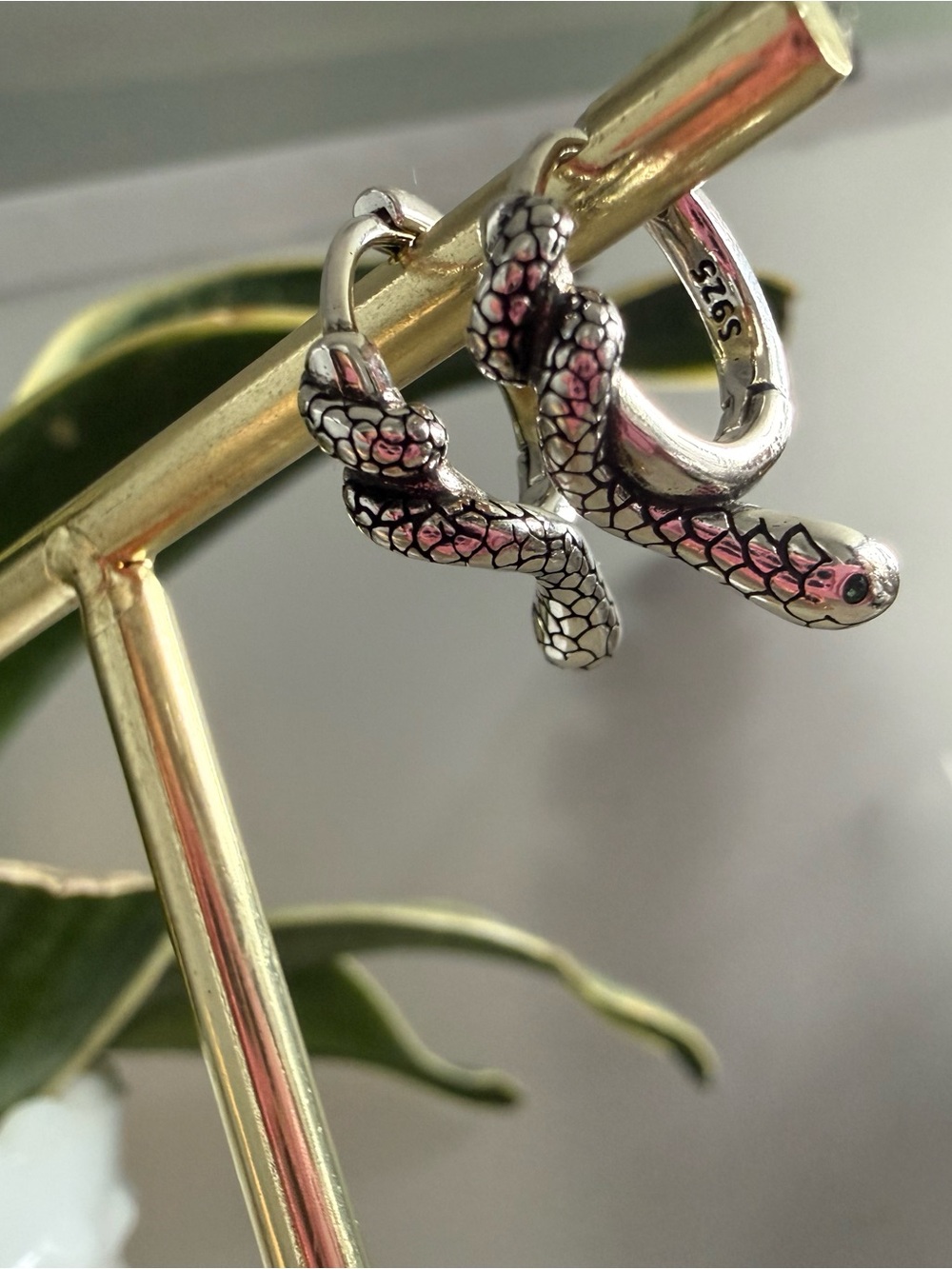 S925 Sterling Silver Snake Hoop Earrings - Silver Serpent Design